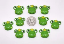 10pc x 1" Hand Painted Resin Prince Frog Froggy Flatback Cabochon w/Crown SB264