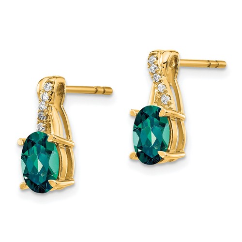 10k Yellow Gold Created Alexandrite and Diamond Earrings - Picture 2 of 7