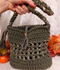 Borsetta Da Donna Ragazza 20x20Cm All'uncinetto Handmade Artigianale In Cotone  