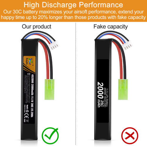 8pcs 2000mAh 11,1V Airsoft Batterie 30C Hobby LiPo Akku mit Mini Tamiya Stecker - Bild 3 von 8