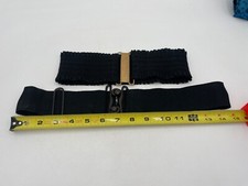 Vintage Black Elastic Waist Belt With Snake  Hammered Metal Buckles