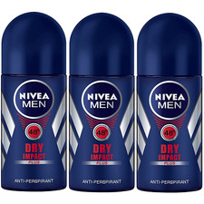 Nivea for Men Dry Impact Antiperspirant Deodorant Roll-On 50Ml 3 Pack 