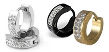 3 x Pairs Stainless Steel Sleeper Huggie Stud Cuff Hoop Earrings Men Women