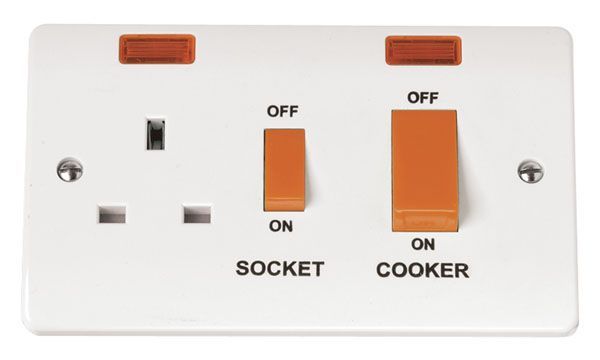 45A Cooker Control Unit Switch 13A Plug Socket & Neon Indicators Click CMA205