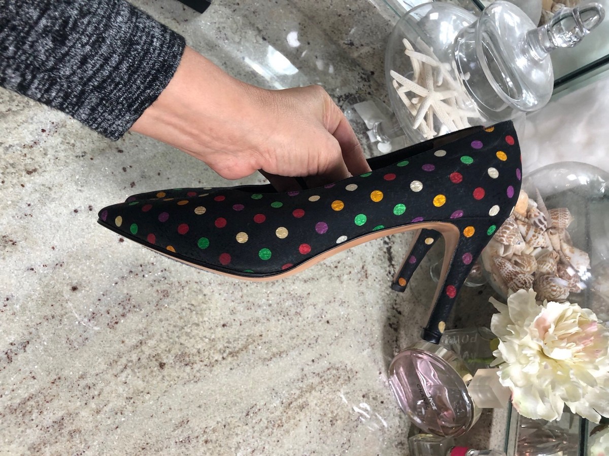 YVES SAINT LAURENT VINTAGE POLKA DOT High HEELS YSL BLACK YVES SAINT LAURENT VINTAGE POLKA DOT High HEELS YSL BLACK