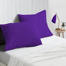 4 PCs Pillow Case Set 600 TC 100% Cotton Purple Solid Queen Size