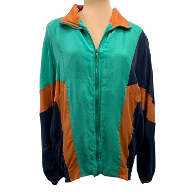Vintage 90s Summa Silk Full Zip Jacket Colorblock Navy Orange