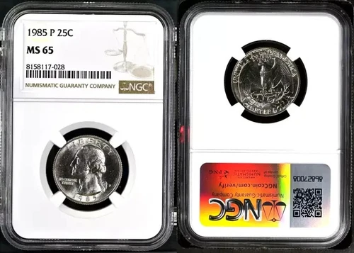 1985-P WASHINGTON QUARTER 25 CENT NGC MS 65 UNC BU DETAILED COIN #E