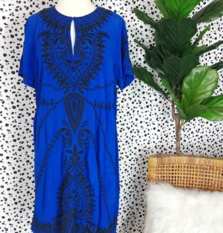 Vestido Lucky Brand Boho Bordado Cuentas Cobalto Cambio Grande ENVÍO GRATUITO Foto 2 de 4