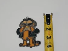 Vtg Handmade Stained Glass Garfield Bow Tie Tuxedo Jacket Suncatcher Ornament 