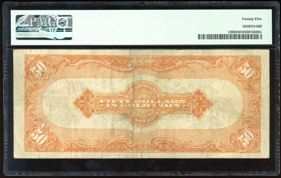 1922 $50 Gold Certificate Bill FR-1200 - Certified PMG 25 (Choice Very Fine) - Image 2 of 2
