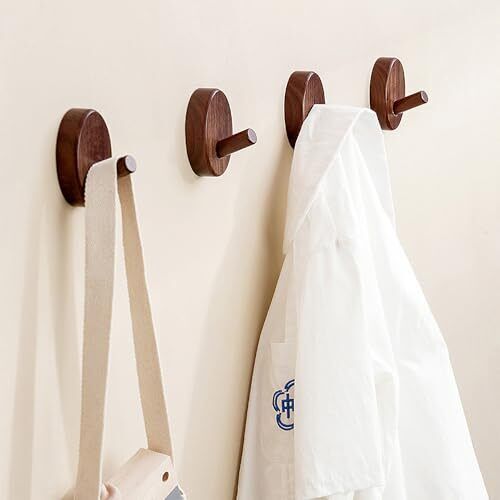 Adhesive Wooden Coat Hooks Wall Hooks 4 Pack, Seamless Heavy Duty Hooks,Wall - Picture 3 of 7