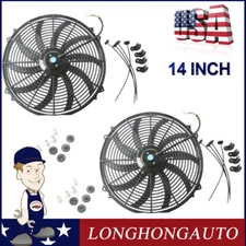 2x 14" inch Universal Slim Fan Push Pull Electric Radiator Cooling 12V Mount
