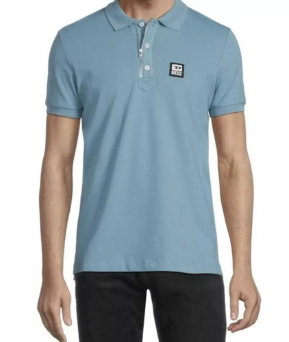 Diesel Logo Mens T-Harry Short Sleeve Polo Shirt Steel Blue XL Zip Pique Mesh - Picture 2 of 16