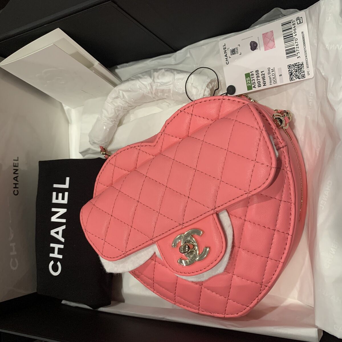 Chanel Heart Bag 22S Coral Pink Lambskin in Lambskin Leather with Gold-tone  - US