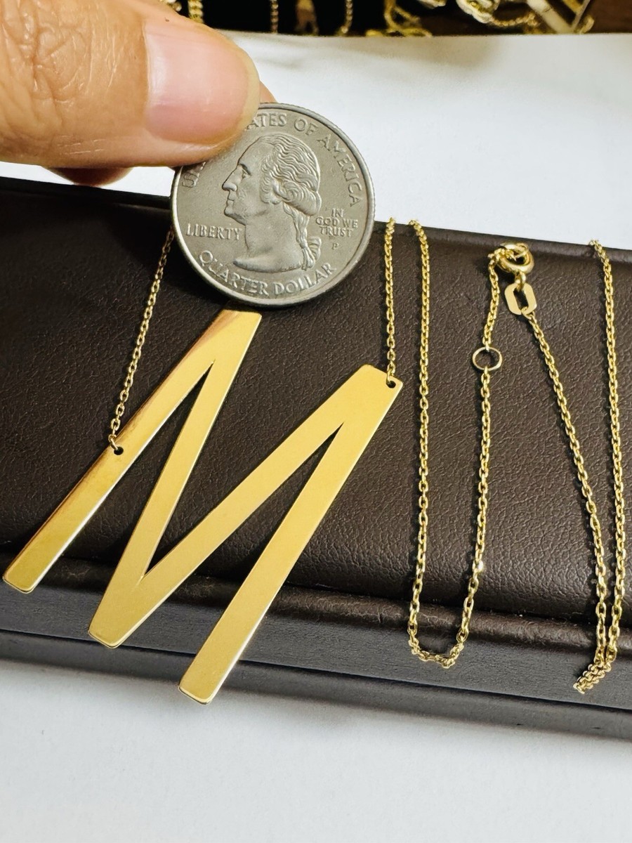18K 18Ct 750 Real Fine Saudi Gold 16.5”/ 17.5” long Letter M