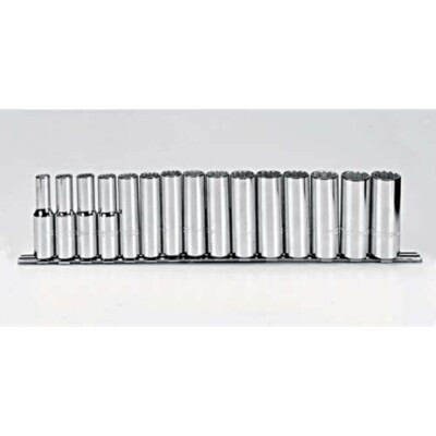 Proto J54207 12 Piece 1/2-in Drive Full Polish Metric Deep Socket Set - 12 Point