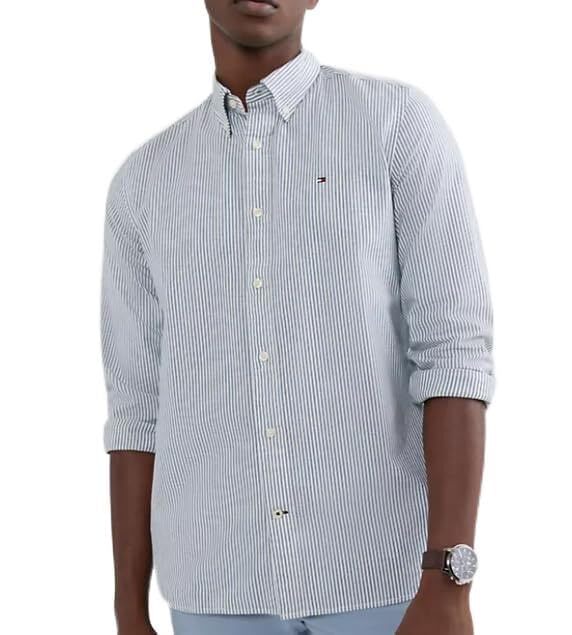 Мужская оксфордская рубашка в полоску TOMMY HILFIGER Regular Fit 1985 темно-синего цвета MW25039 12890₽