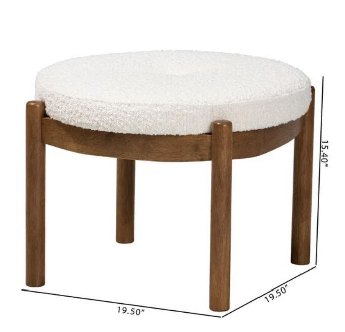 Baxton Studio Iliana White and Walnut Brown Fabric Ottoman Footstool - Image 3 of 3