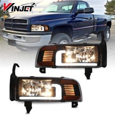 Black Led Bar Headlights For 1994-2002 Dodge Ram 1500 2500 3500 Pickup Clear Len Black Led Bar Headlights For 1994-2002 Dodge Ram 1500 2500 3500 Pickup Clear Len