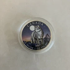 2011 Canada Silver 1 Oz. Wolf $5 Coin BU In Capsule & New Large RCM Box.