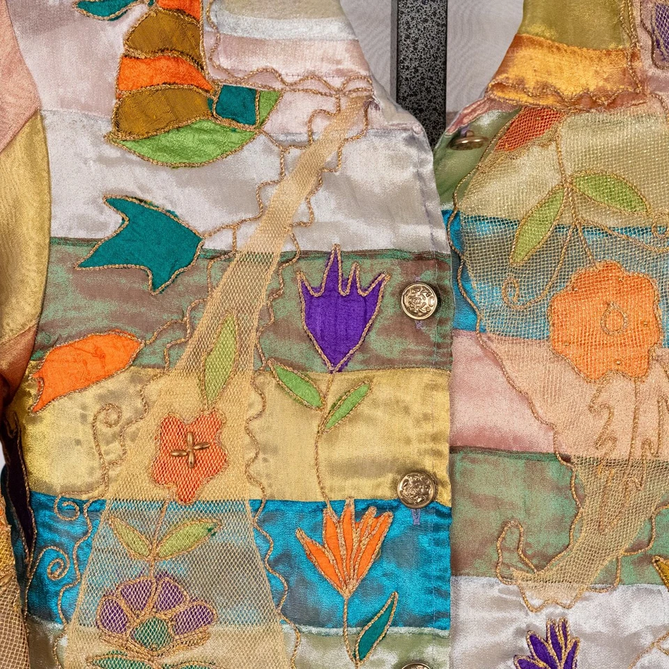 Sandy Starkman Mixed Media Floral Patchwork Art to Wear Jacket Women's SZ MEDIUM Foto 3 de 4