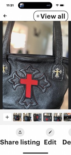 Genuine Leather And Stingray Cross Purse Tote Chrome Crosses Handbag Hearts - Picture 2 of 10