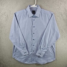 David Donahue Mens 17 34/35 Dress Shirt Blue White Check Cotton Long Sleeve