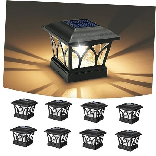 Solar Post Cap Lights Outdoor 8-Pack Black with Edison LED Bulbs