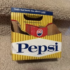 Vintage 1960’s Drink Pepsi Cola 6 Pack Glass Soda Pop Bottle Cardboard Carton