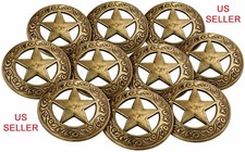 10 PC Antique Brass Engraved Ranger Star Conchos 1-1/8. Screw Back. US SELLER