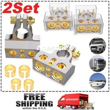2Set Battery Terminals Clamp 0/4/8/10 Gauge Connectors w/Shims Protective Covers
