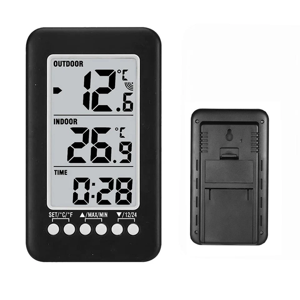 LCD-Digital-Funkthermometer für Innen- und Außenräume, Uhr, Temperaturmessgerät - Bild 3 von 4