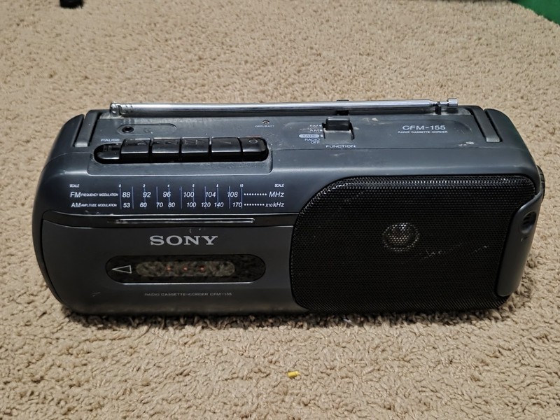 Sony CFM-155 FM-AM Radio Cassette-Corder  AC Cord Portable - TESTED & WORKS