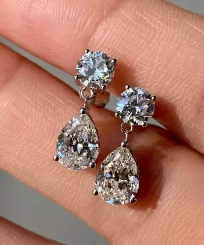 2Ct Pear Lab Diamond Drop Earrings in 14K White Gold Plated