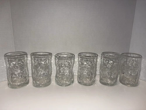 Vintage Blenko Hand Blown Clear Crackled Glass Pinched Tumblers (set Of 6 12oz)