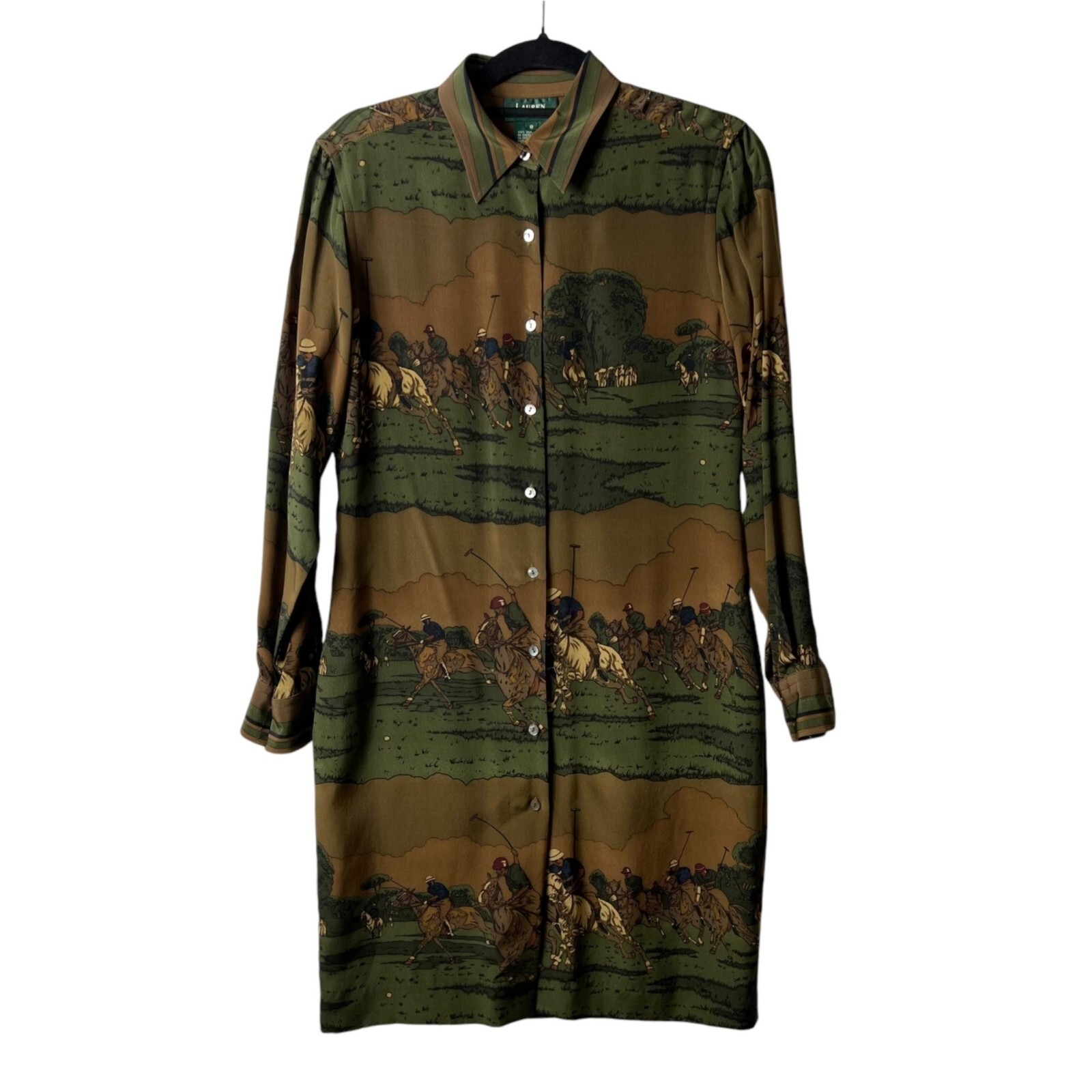 Vintage Lauren Ralph Lauren 100% silk equestrian button up dress women's size 8 thumbnail 10