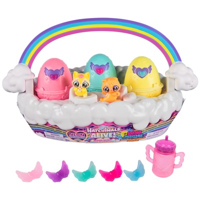 Hatchimals Alive, Neon Rainbow Spring Basket Toy (May Vary-stijlen), 3 Self-Hatc