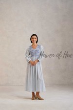 Designer Floral Embroidered Striped Cotton Dr...