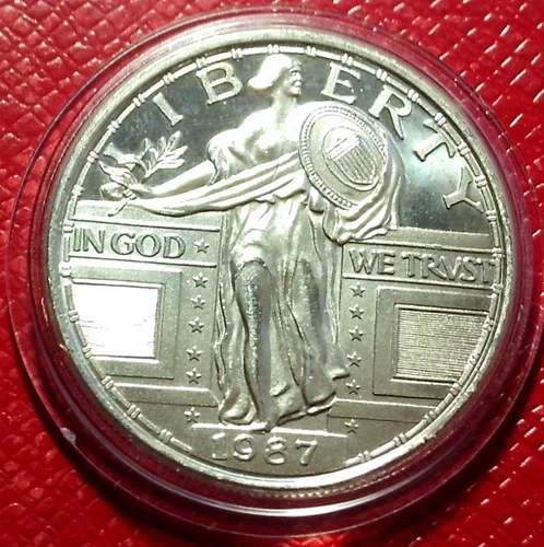 1987 Standing Liberty Quarter Art Round 1 Troy oz.999 Fine Silver-w/Capsule