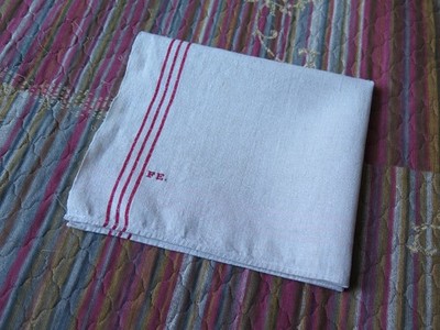 Leinen Handtuch Geschirr-Tuch 60 x 53  cm Landhaus true vintage rote Streifen