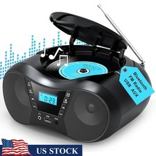Portable CD Player Boombox Bluetooth FM Radio USB AUX Dual Speaker Rechargeable