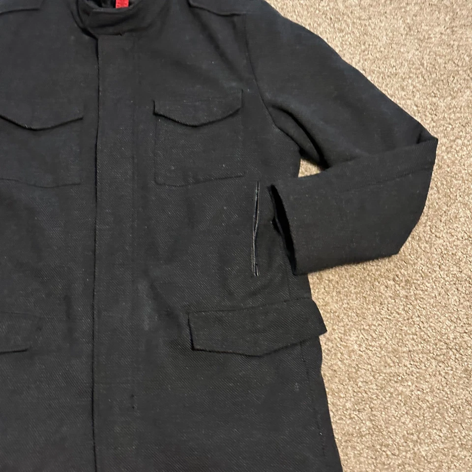 Chaqueta Alfani Para Hombres Talla Grande Mezcla de Lana Abrigo Negro Vestido Abrigo Calce Ajustado Cremallera Foto 3 de 4