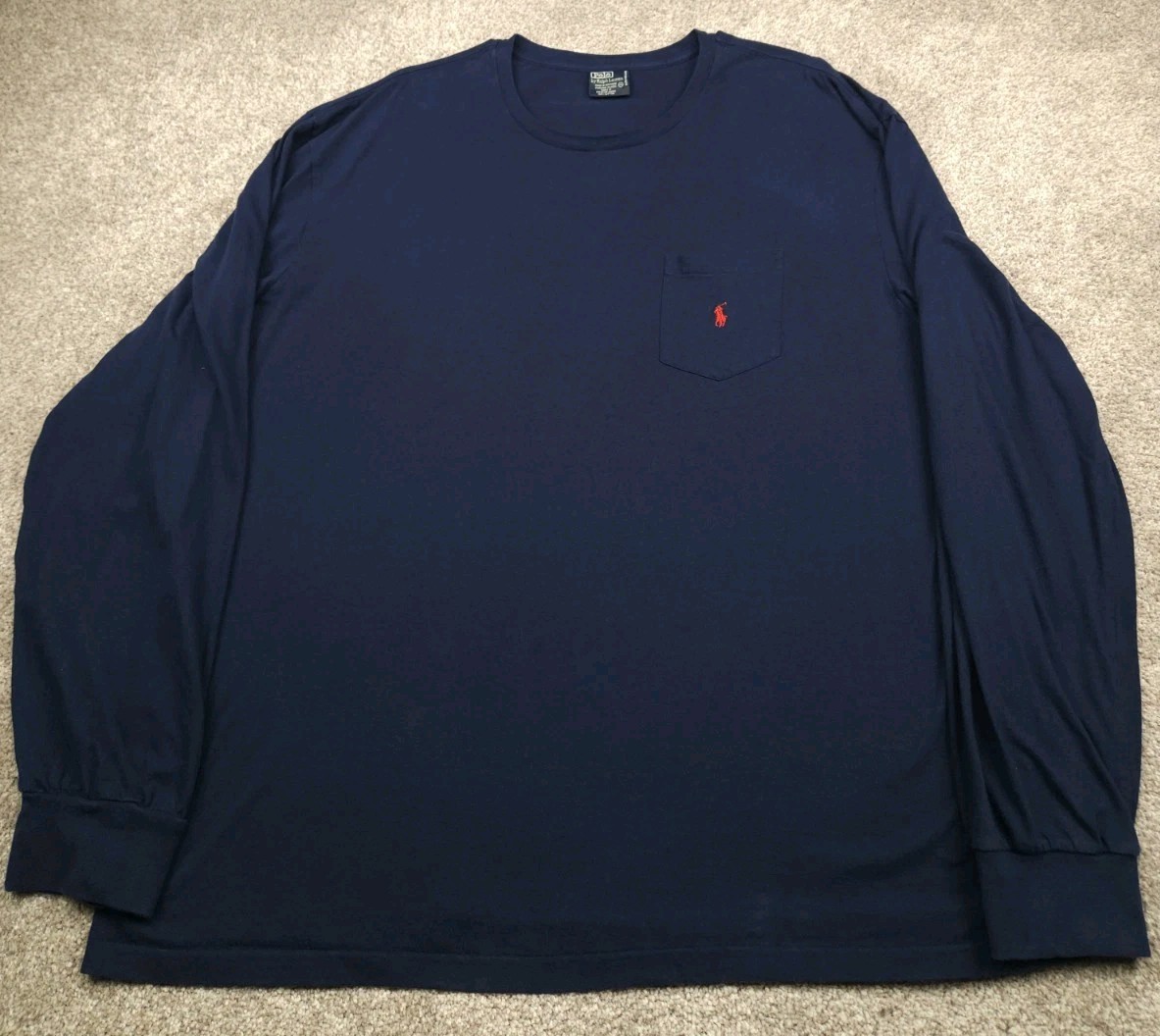 Polo Ralph Lauren vintage t shirt uomo 2XL XXL blu manica lunga tasca pony