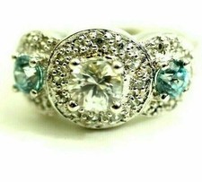 Elegant Ladies 3 Stone Cubic Zirconia Ring w accents Sterling Silver size 8.5