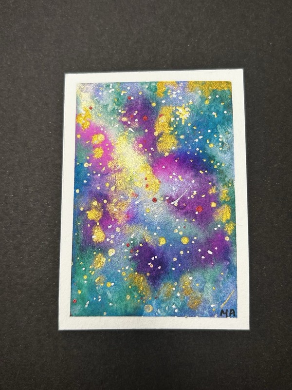 ACEO Original Galaxy,  Stars . Space Purple By  Shellysralifeart