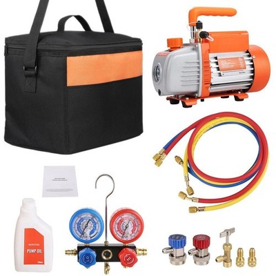 SKYSHALO 1/5 HP 3.5 CFM AC Vacuum Pump & Gauge Set, Single Stage HVAC Kit