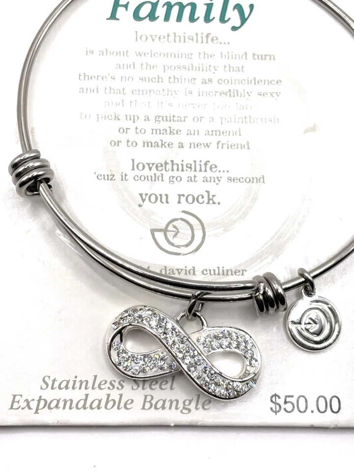 Silver Plated/Stainless Steel Expendable Bangle Bracelet W Family Infinity Charm - Image 3 of 4