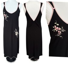Oscar De La Renta Pink Label Black Embroidered Floral Y2K Slip Dress Size Medium