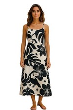 Farm Rio Midi Dress Summer Size UK 8 Black White Floral Stretchy New Sleeveless 